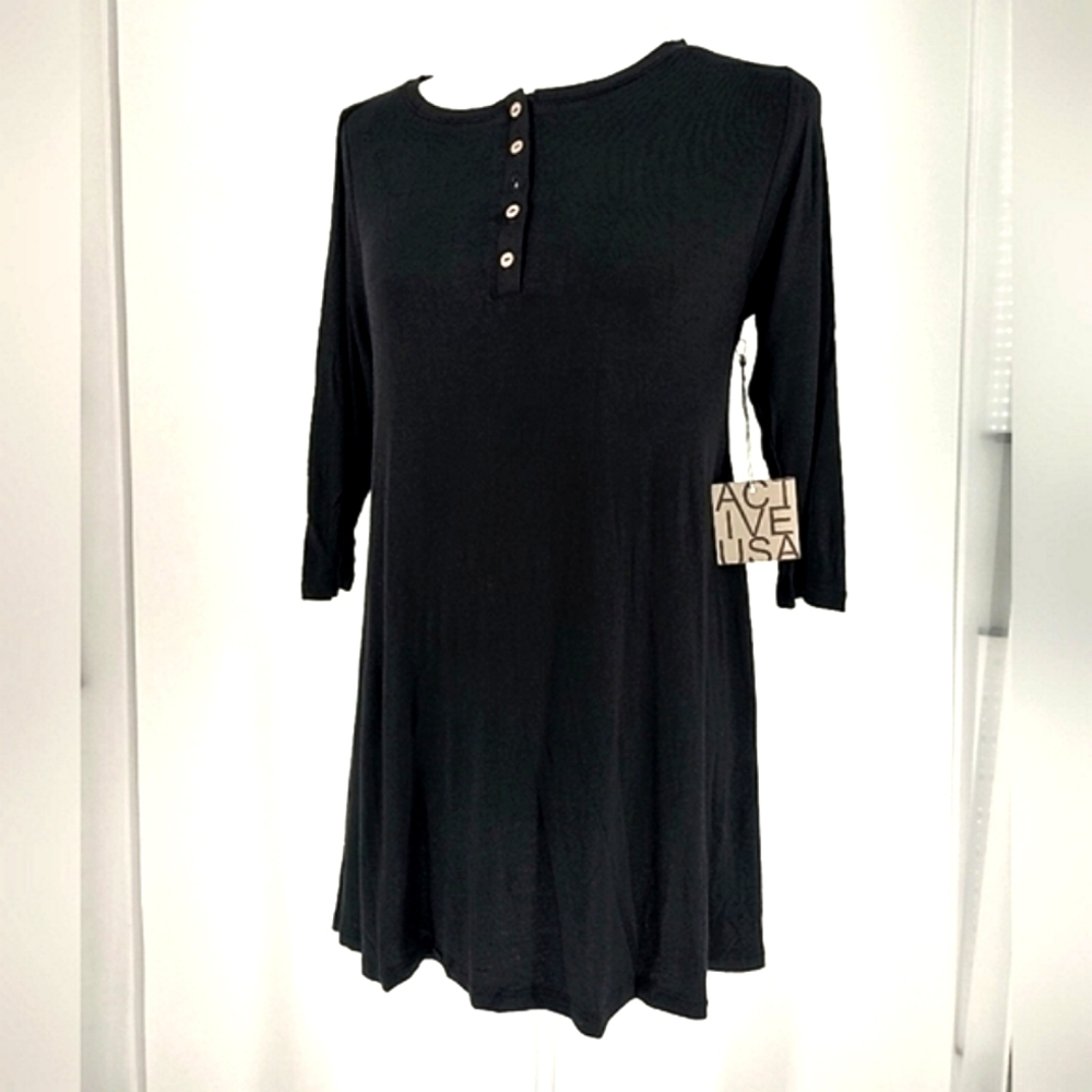 Active Collections Black Three - Quarter Sleeve Henley